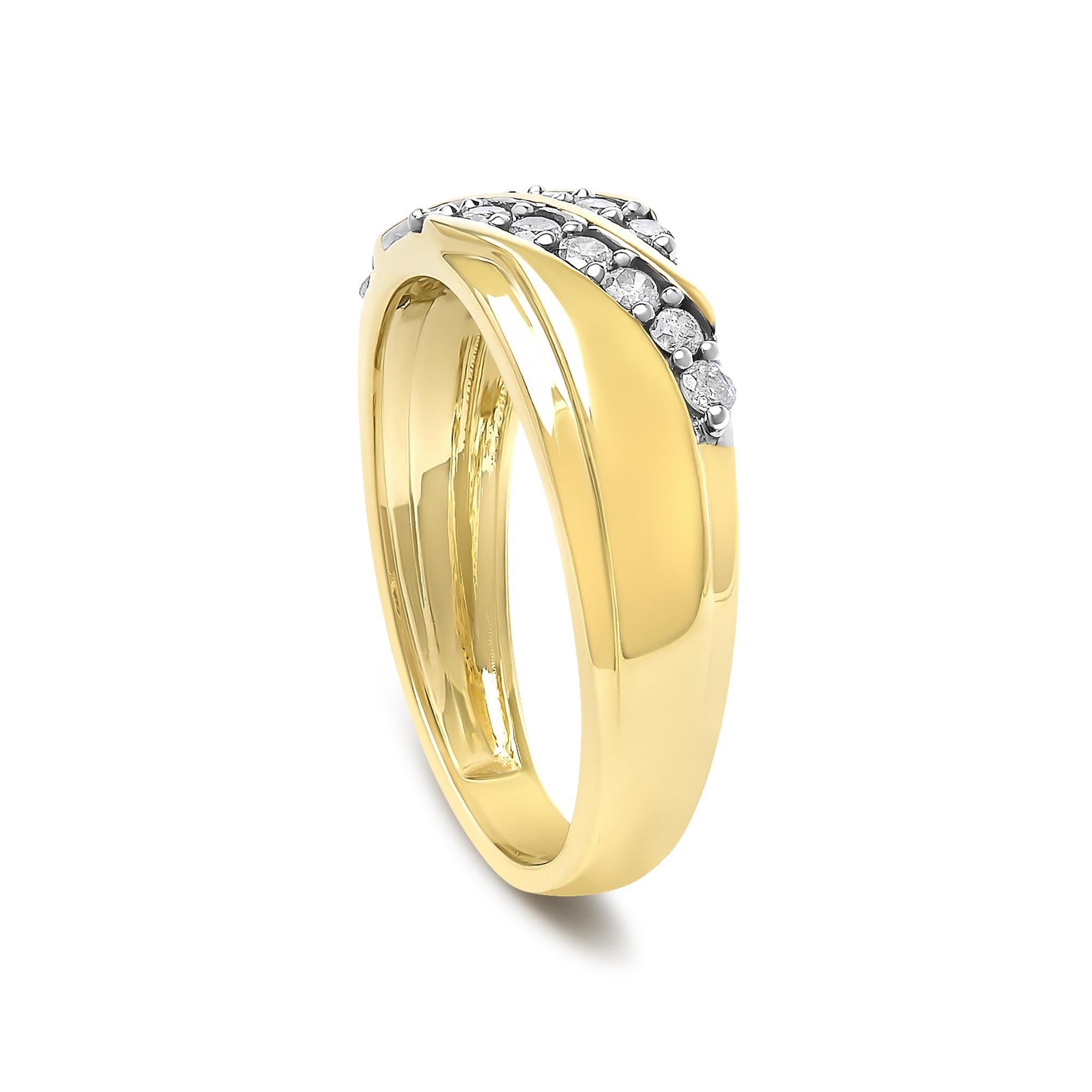 Men's 14K Yellow Gold Plated Sterling Silver 3/8 Cttw Diamond Crossover Band Ring