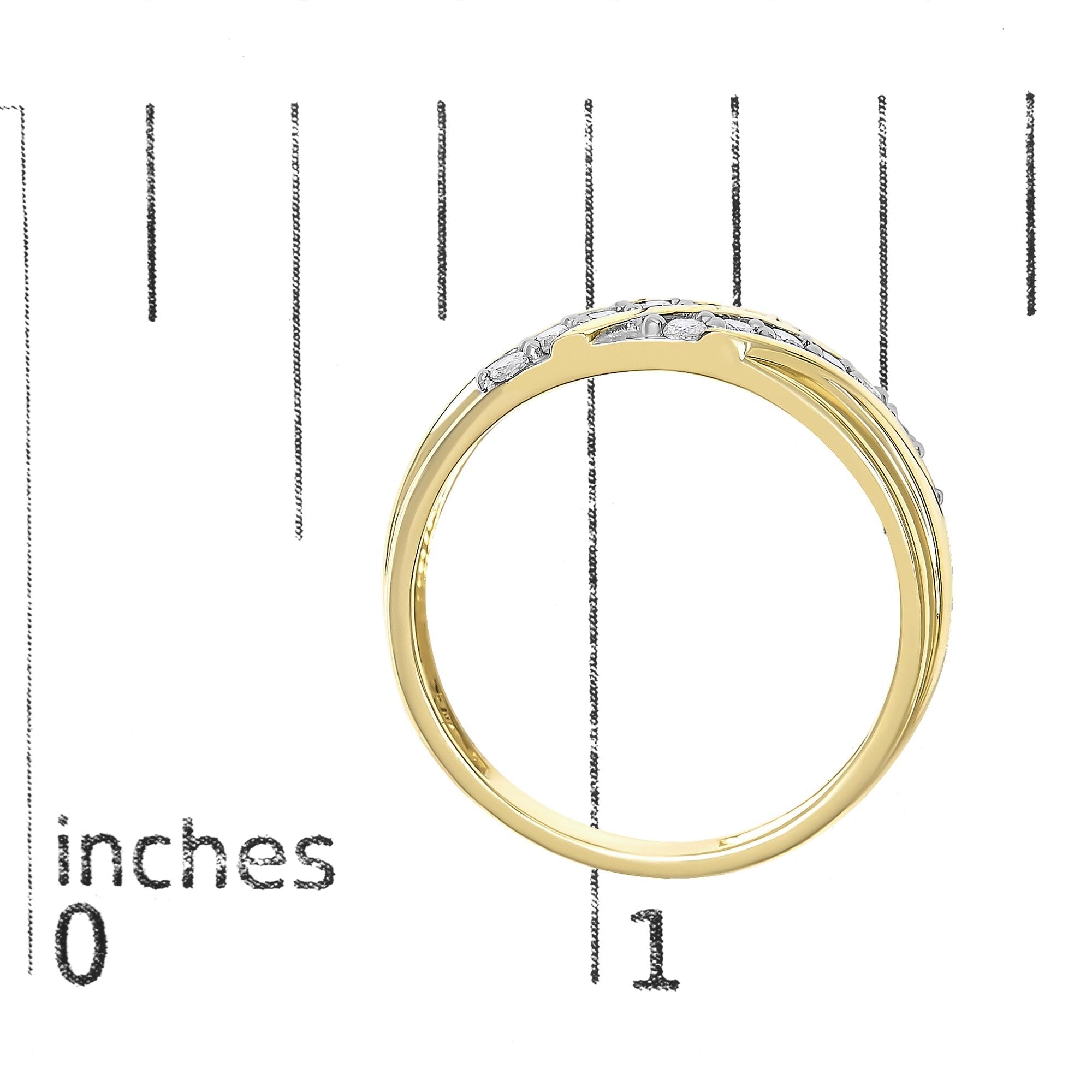 Men's 14K Yellow Gold Plated Sterling Silver 3/8 Cttw Diamond Crossover Band Ring