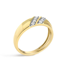 Men's 14K Yellow Gold Plated Sterling Silver 1/4 Cttw Diamond Two Row Channel Band Ring