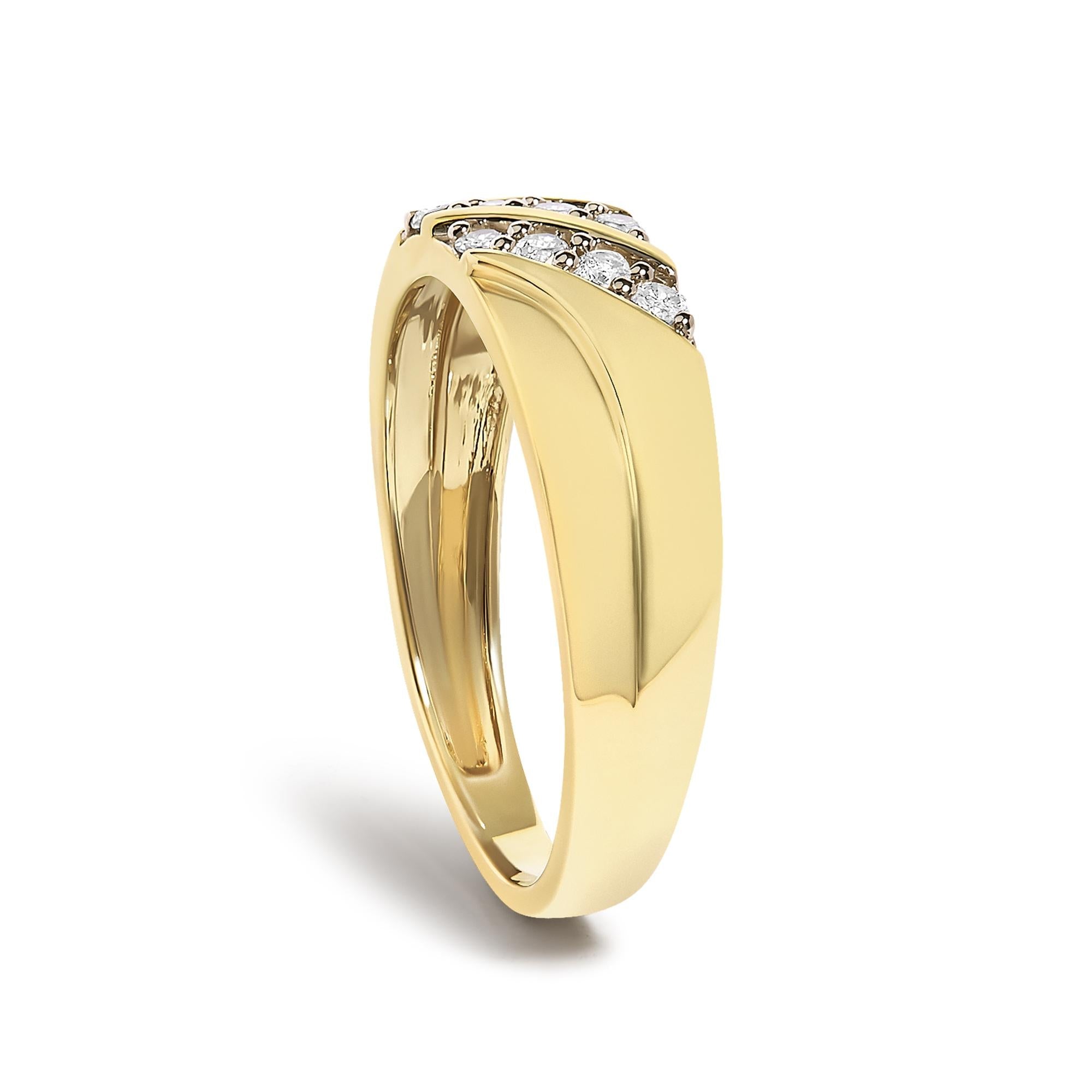 Men's 14K Yellow Gold Plated Sterling Silver 1/4 Cttw Diamond Two Row Channel Band Ring