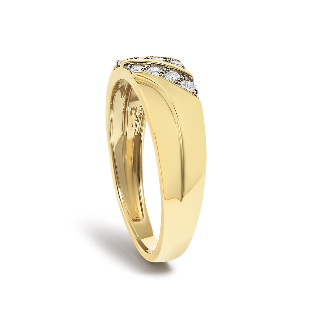 Men's 14K Yellow Gold Plated Sterling Silver 1/4 Cttw Diamond Two Row Channel Band Ring