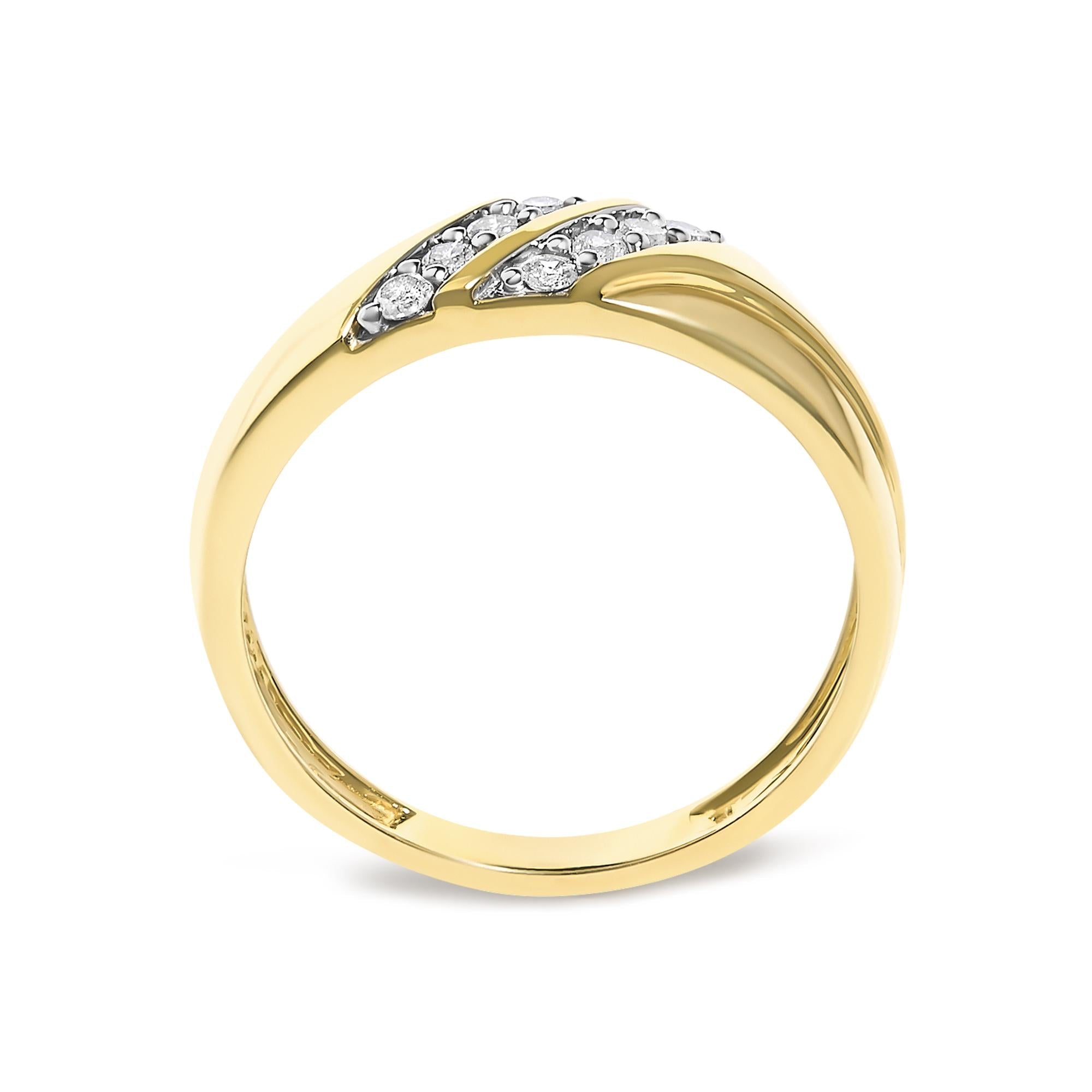 Men's 14K Yellow Gold Plated Sterling Silver 1/4 Cttw Diamond Two Row Channel Band Ring