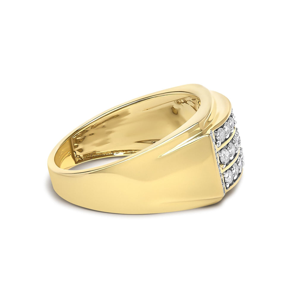 Men's 14K Yellow Gold Plated Sterling Silver 3/4 Cttw Diamond 3 Row Band Ring