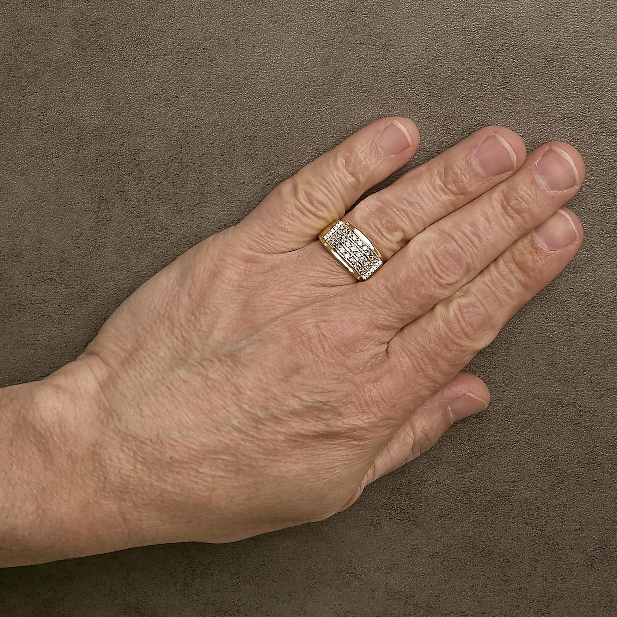 Men's 14K Yellow Gold Plated Sterling Silver 3/4 Cttw Diamond 3 Row Band Ring