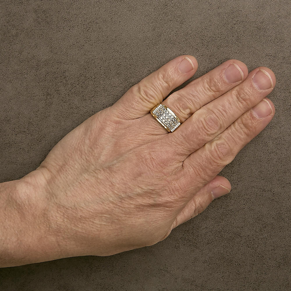 Men's 14K Yellow Gold Plated Sterling Silver 3/4 Cttw Diamond 3 Row Band Ring