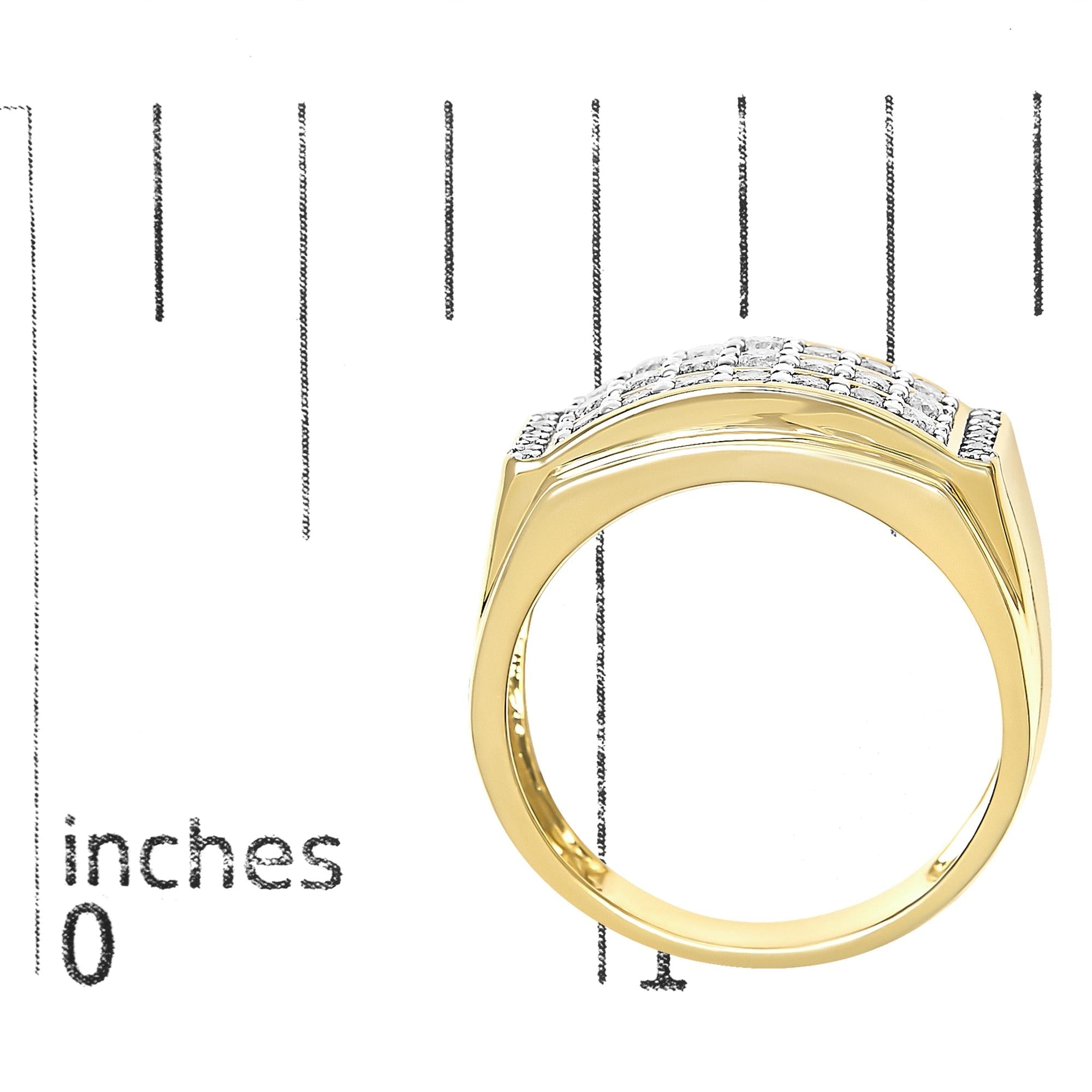 Men's 14K Yellow Gold Plated Sterling Silver 3/4 Cttw Diamond 3 Row Band Ring