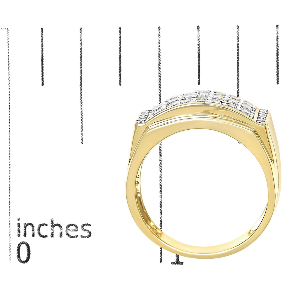 Men's 14K Yellow Gold Plated Sterling Silver 3/4 Cttw Diamond 3 Row Band Ring