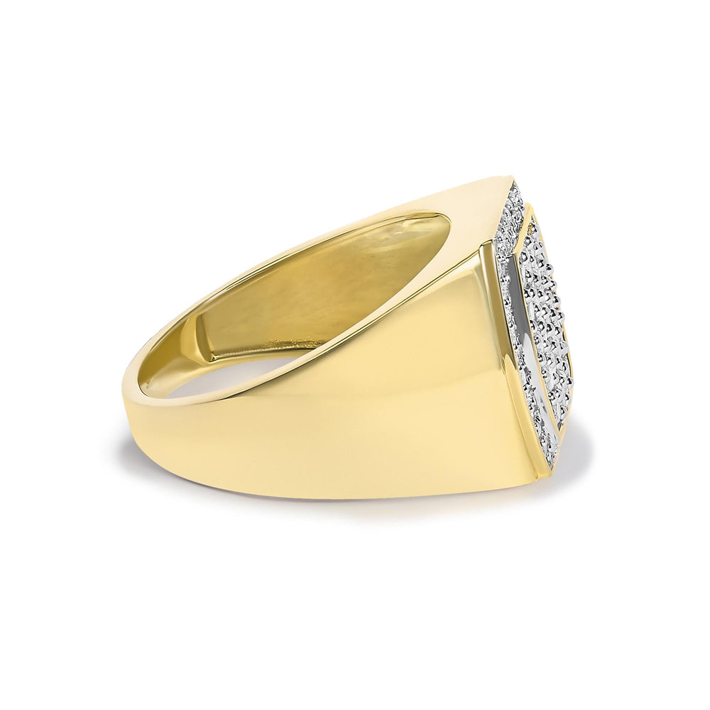 Men's 14K Yellow Gold Plated Sterling Silver 3/4 Cttw Diamond Cushion Head and Halo Band Ring