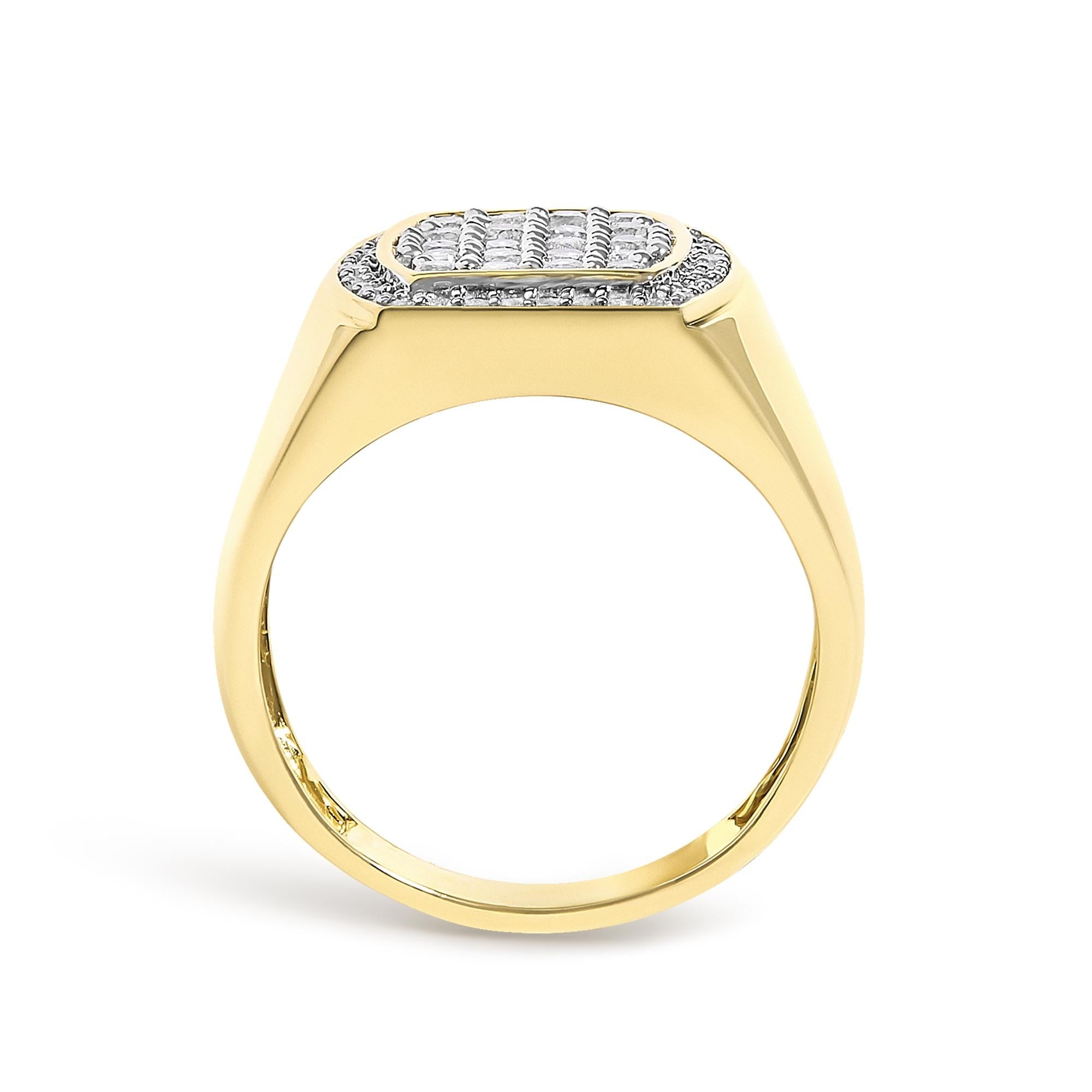 Men's 14K Yellow Gold Plated Sterling Silver 3/4 Cttw Diamond Cushion Head and Halo Band Ring