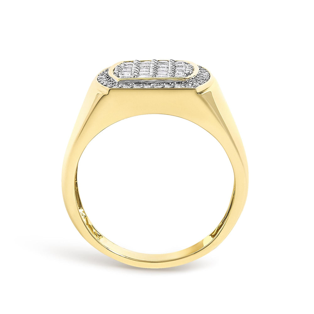 Men's 14K Yellow Gold Plated Sterling Silver 3/4 Cttw Diamond Cushion Head and Halo Band Ring