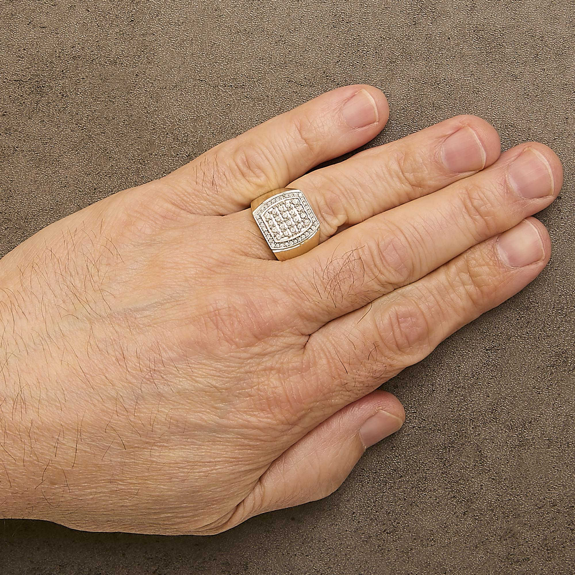 Men's 14K Yellow Gold Plated Sterling Silver 3/4 Cttw Diamond Cushion Head and Halo Band Ring