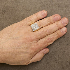 Men's 14K Yellow Gold Plated Sterling Silver 3/4 Cttw Diamond Cushion Head and Halo Band Ring