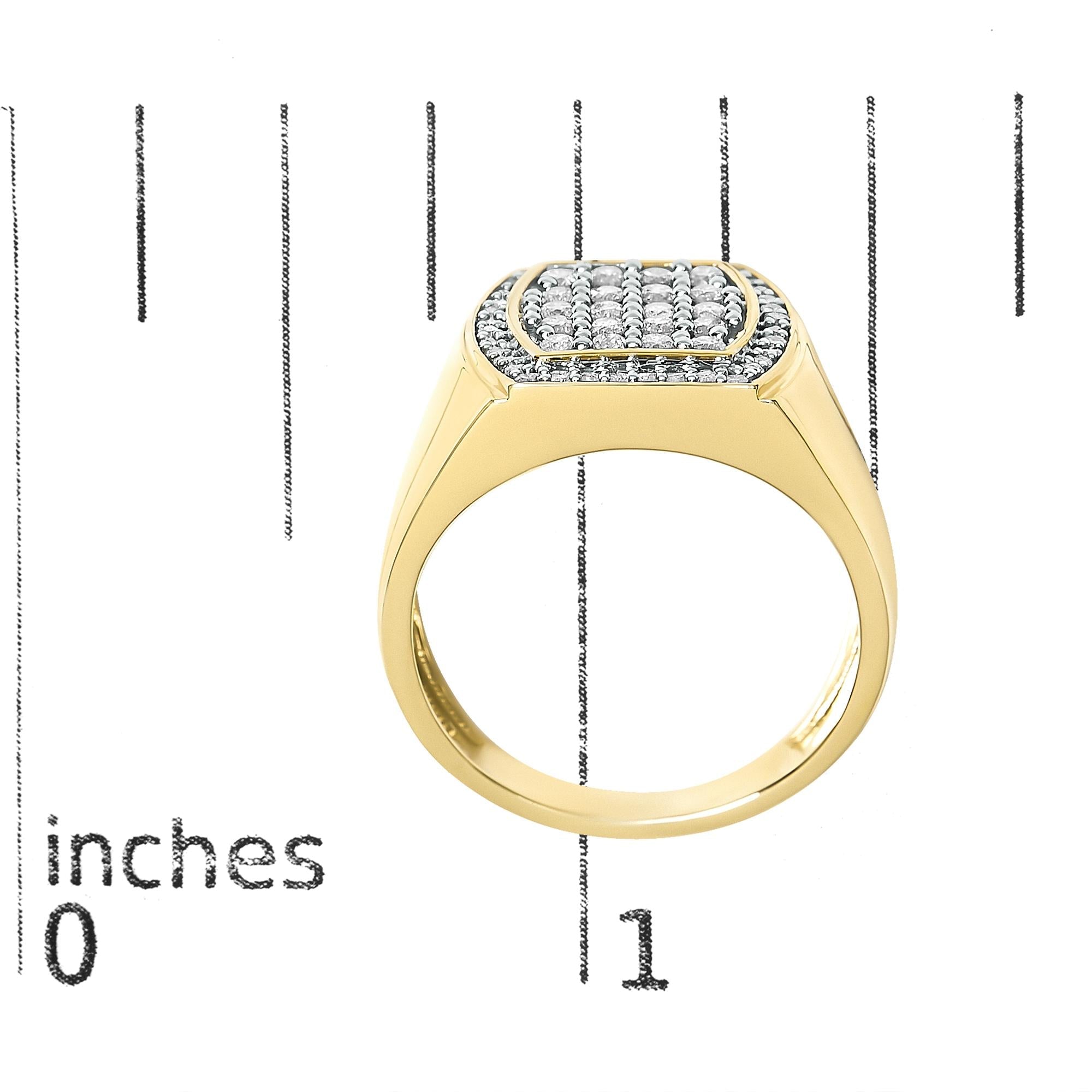 Men's 14K Yellow Gold Plated Sterling Silver 3/4 Cttw Diamond Cushion Head and Halo Band Ring