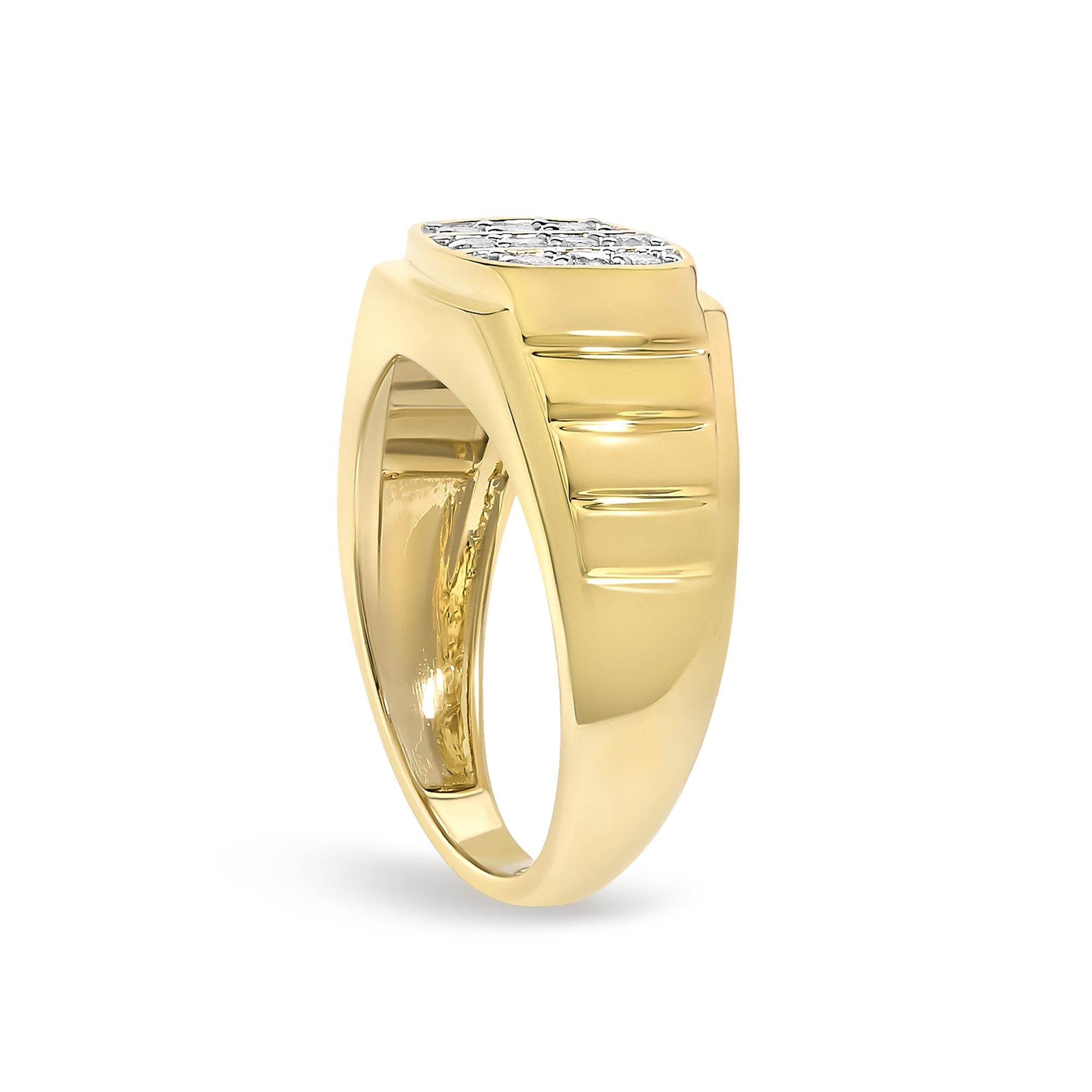 Men's 14K Yellow Gold Plated Sterling Silver 1/3 Cttw Diamond Grooved Band Ring