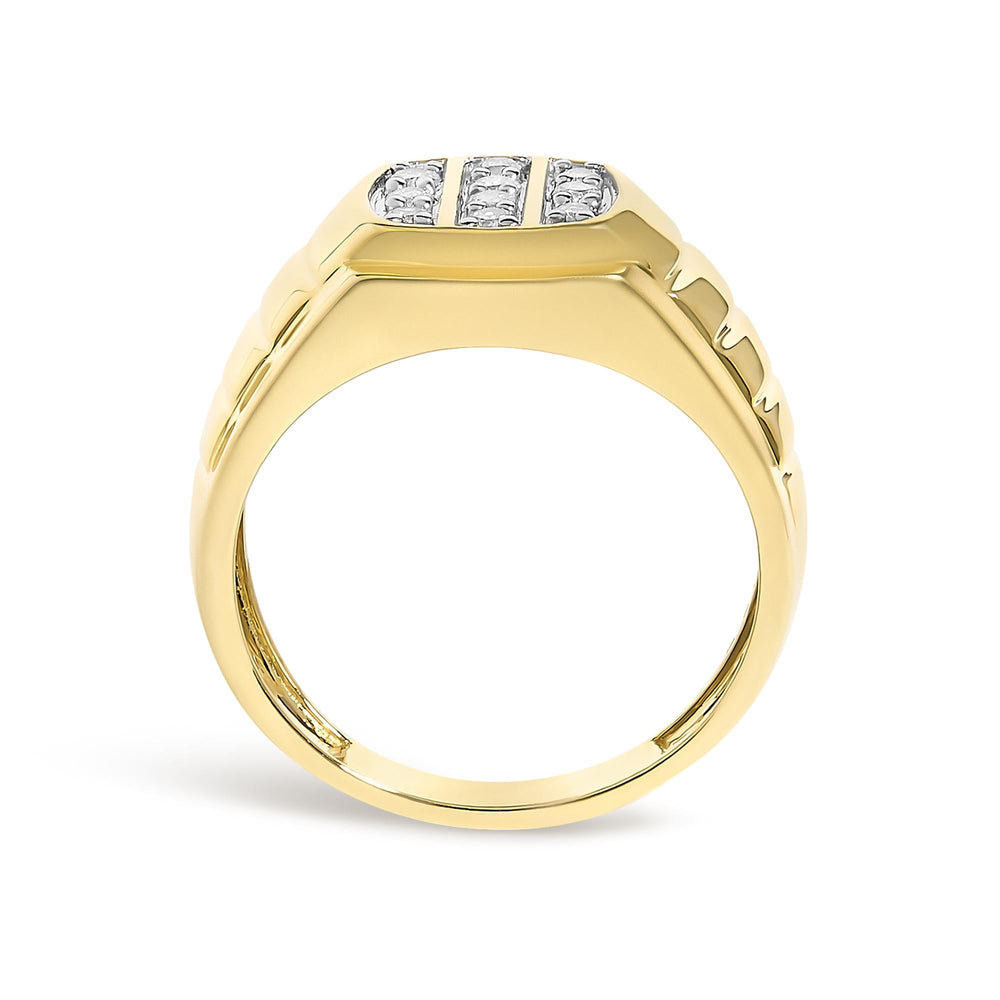 Men's 14K Yellow Gold Plated Sterling Silver 1/3 Cttw Diamond Grooved Band Ring