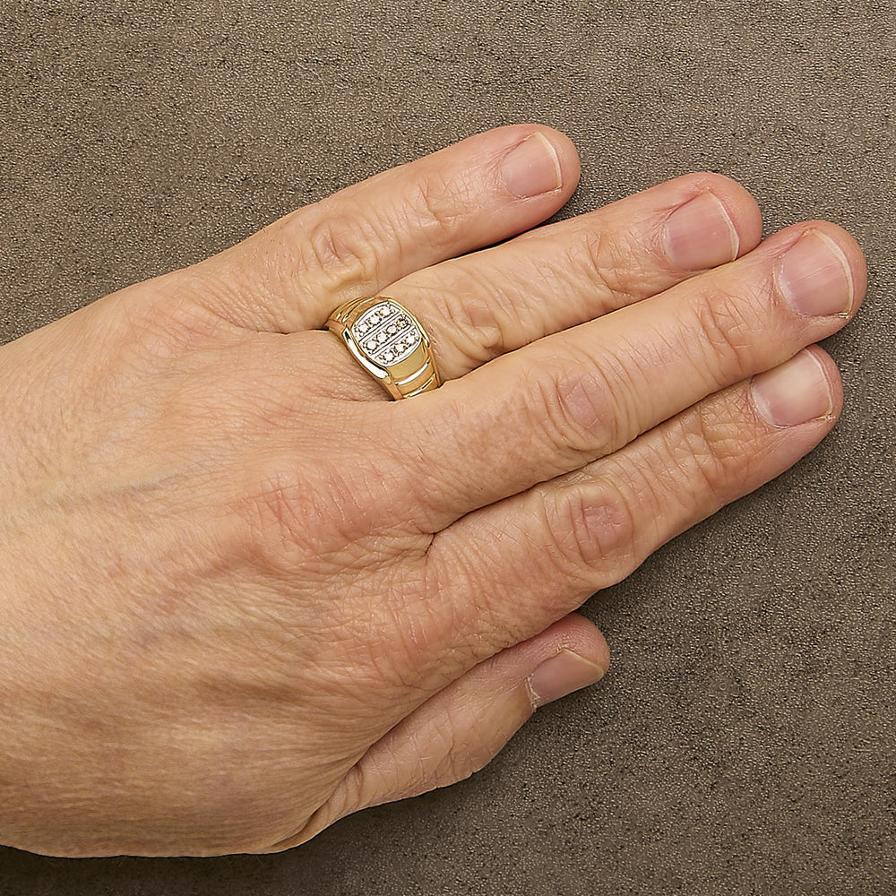 Men's 14K Yellow Gold Plated Sterling Silver 1/3 Cttw Diamond Grooved Band Ring