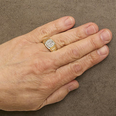 Men's 14K Yellow Gold Plated Sterling Silver 1/3 Cttw Diamond Grooved Band Ring