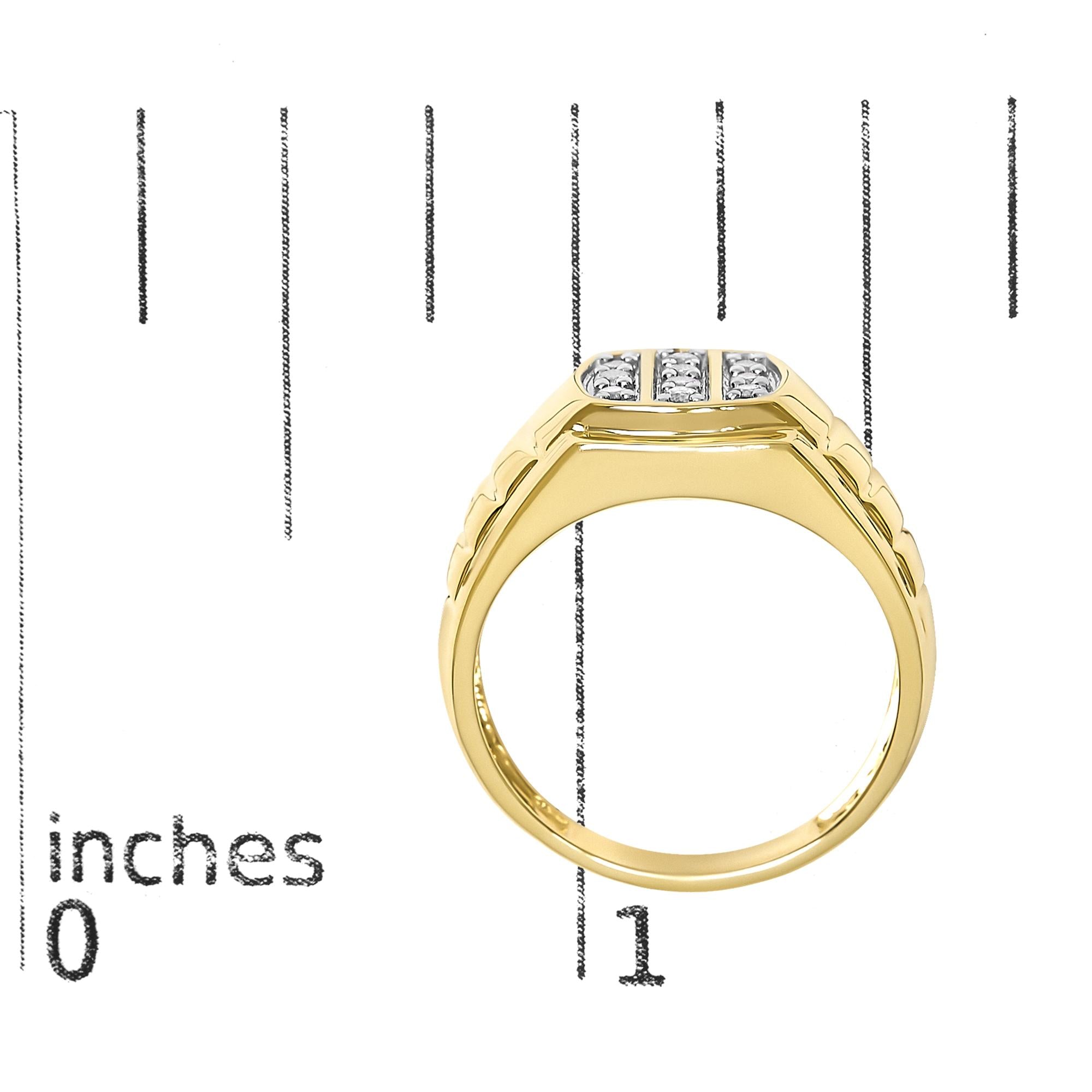 Men's 14K Yellow Gold Plated Sterling Silver 1/3 Cttw Diamond Grooved Band Ring