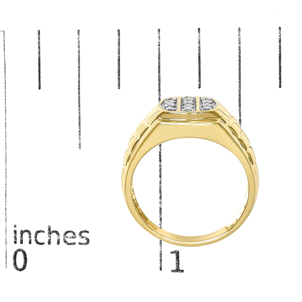 Men's 14K Yellow Gold Plated Sterling Silver 1/3 Cttw Diamond Grooved Band Ring
