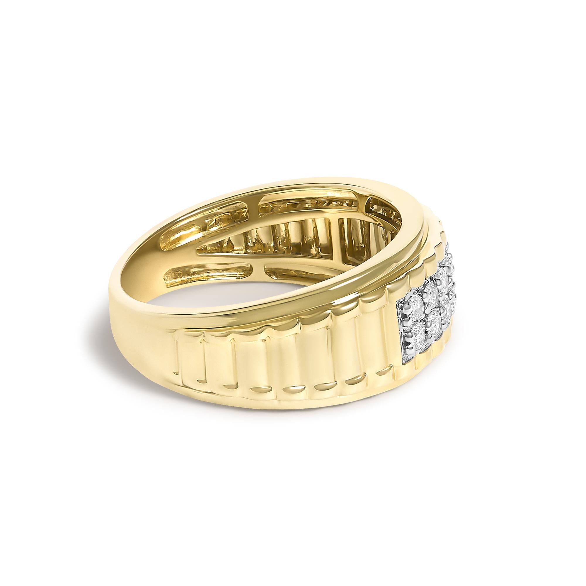 Men's 14K Yellow Gold Plated Sterling Silver 3/8 Cttw Diamond Ribbed Band Ring