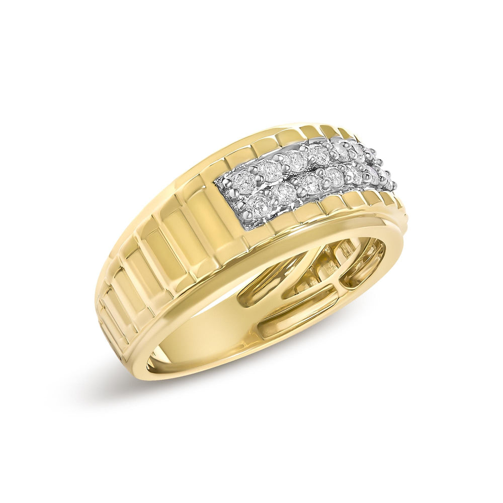 Men's 14K Yellow Gold Plated Sterling Silver 3/8 Cttw Diamond Ribbed Band Ring