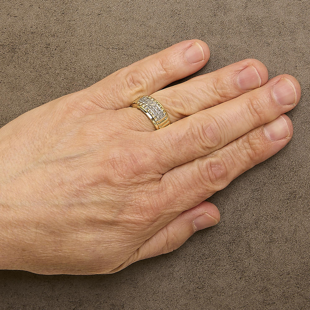 Men's 14K Yellow Gold Plated Sterling Silver 3/8 Cttw Diamond Ribbed Band Ring