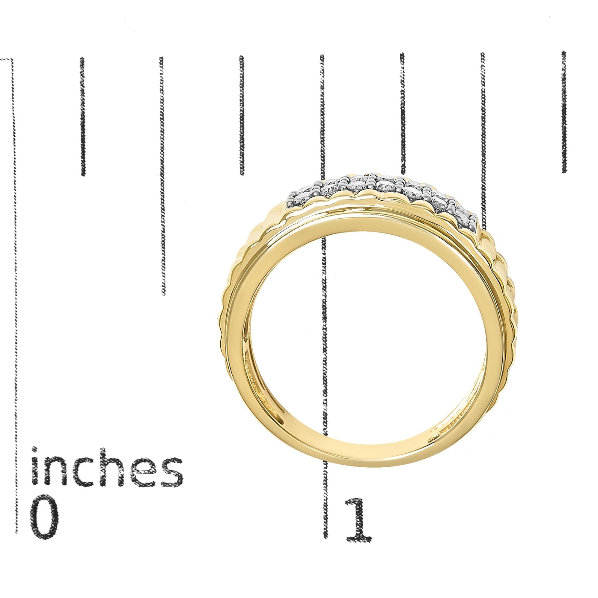 Men's 14K Yellow Gold Plated Sterling Silver 3/8 Cttw Diamond Ribbed Band Ring