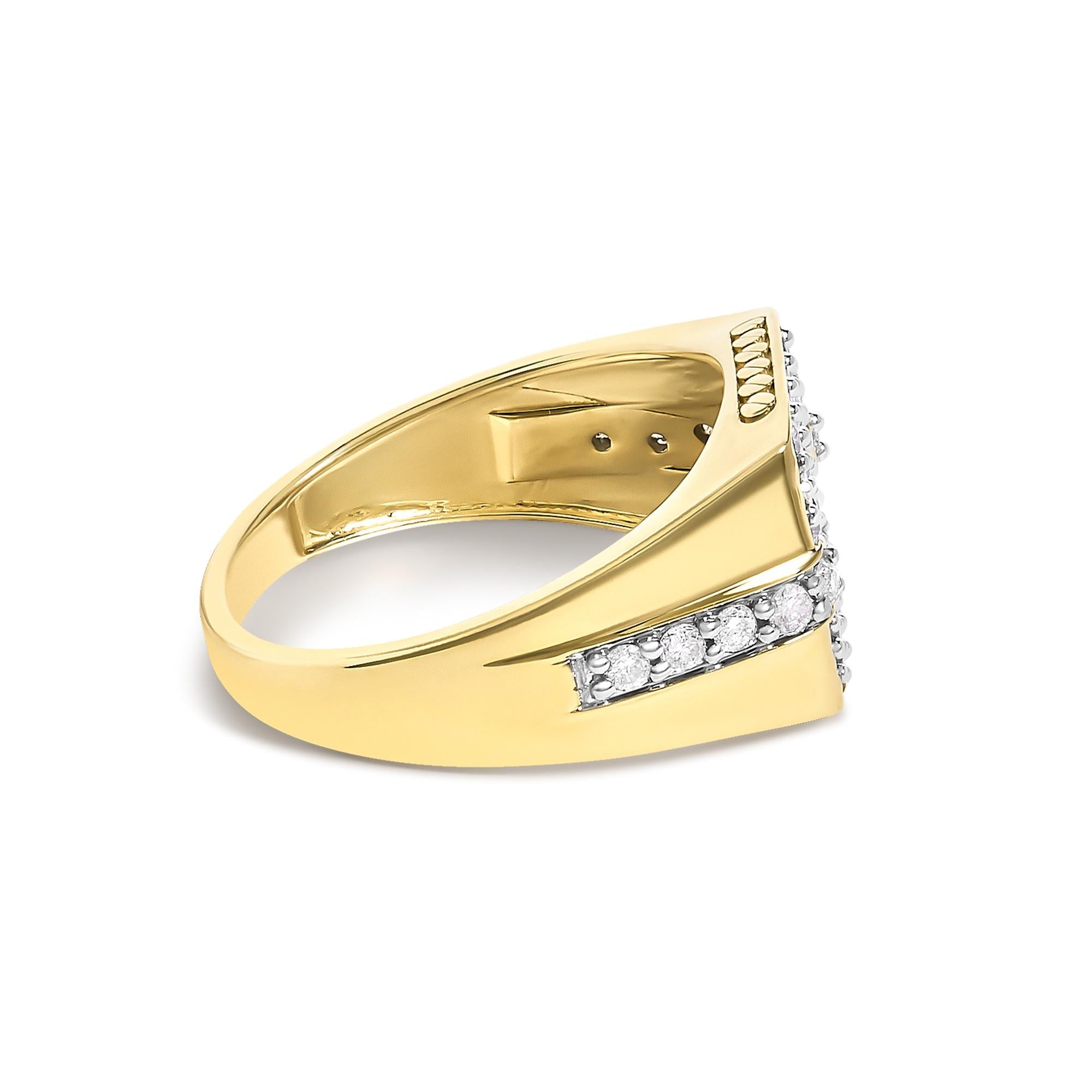 Men's 14K Yellow Gold Plated Sterling Silver 1.0 Cttw Diamond Geometric Band Ring