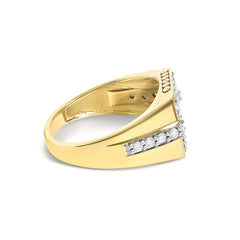 Men's 14K Yellow Gold Plated Sterling Silver 1.0 Cttw Diamond Geometric Band Ring