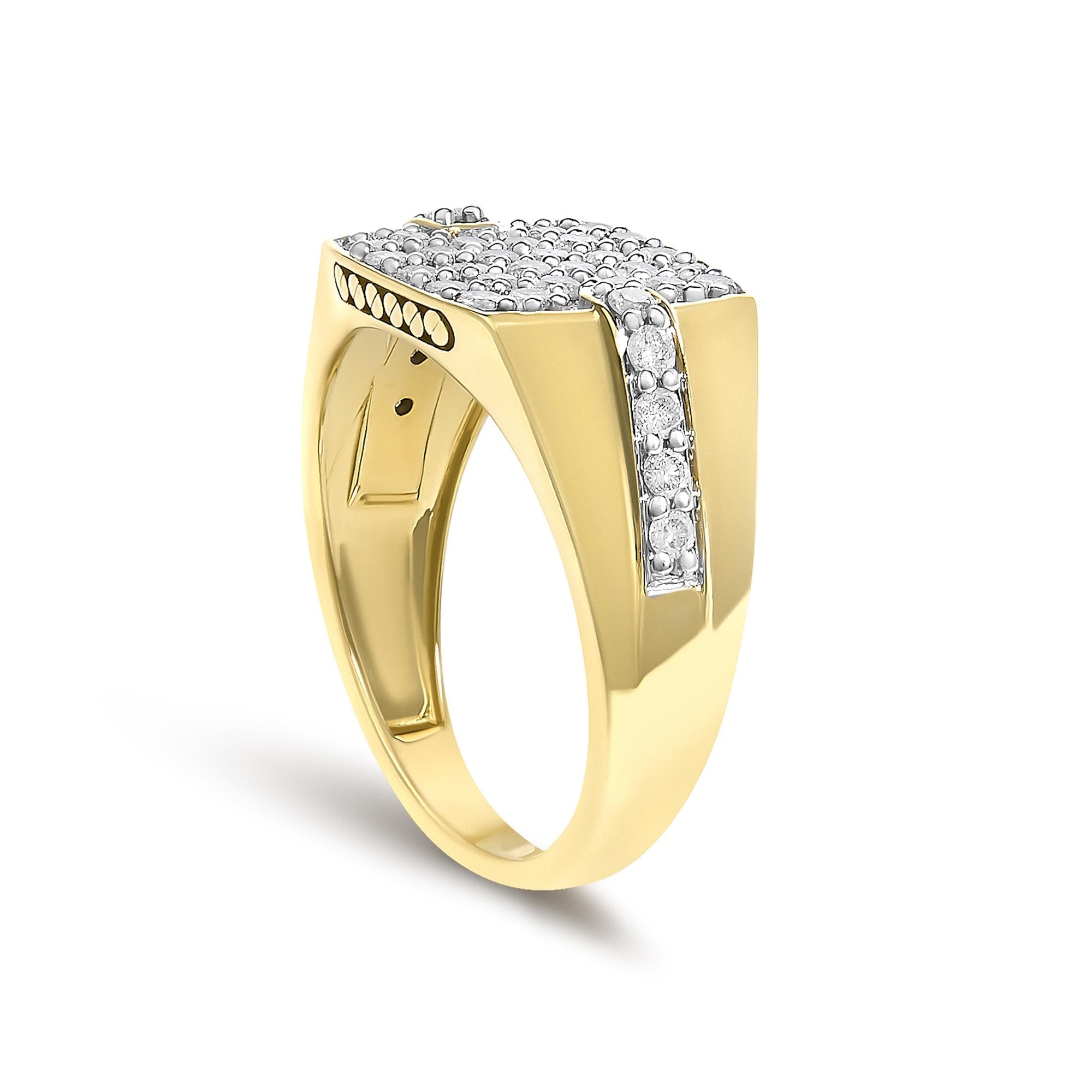 Men's 14K Yellow Gold Plated Sterling Silver 1.0 Cttw Diamond Geometric Band Ring
