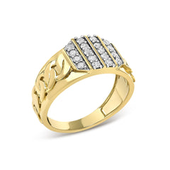 Men's 14K Yellow Gold Plated Sterling Silver Diamond 1/2 Cttw Cuban-Link Band Ring