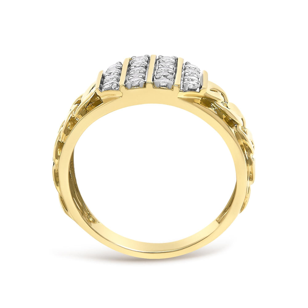 Men's 14K Yellow Gold Plated Sterling Silver Diamond 1/2 Cttw Cuban-Link Band Ring