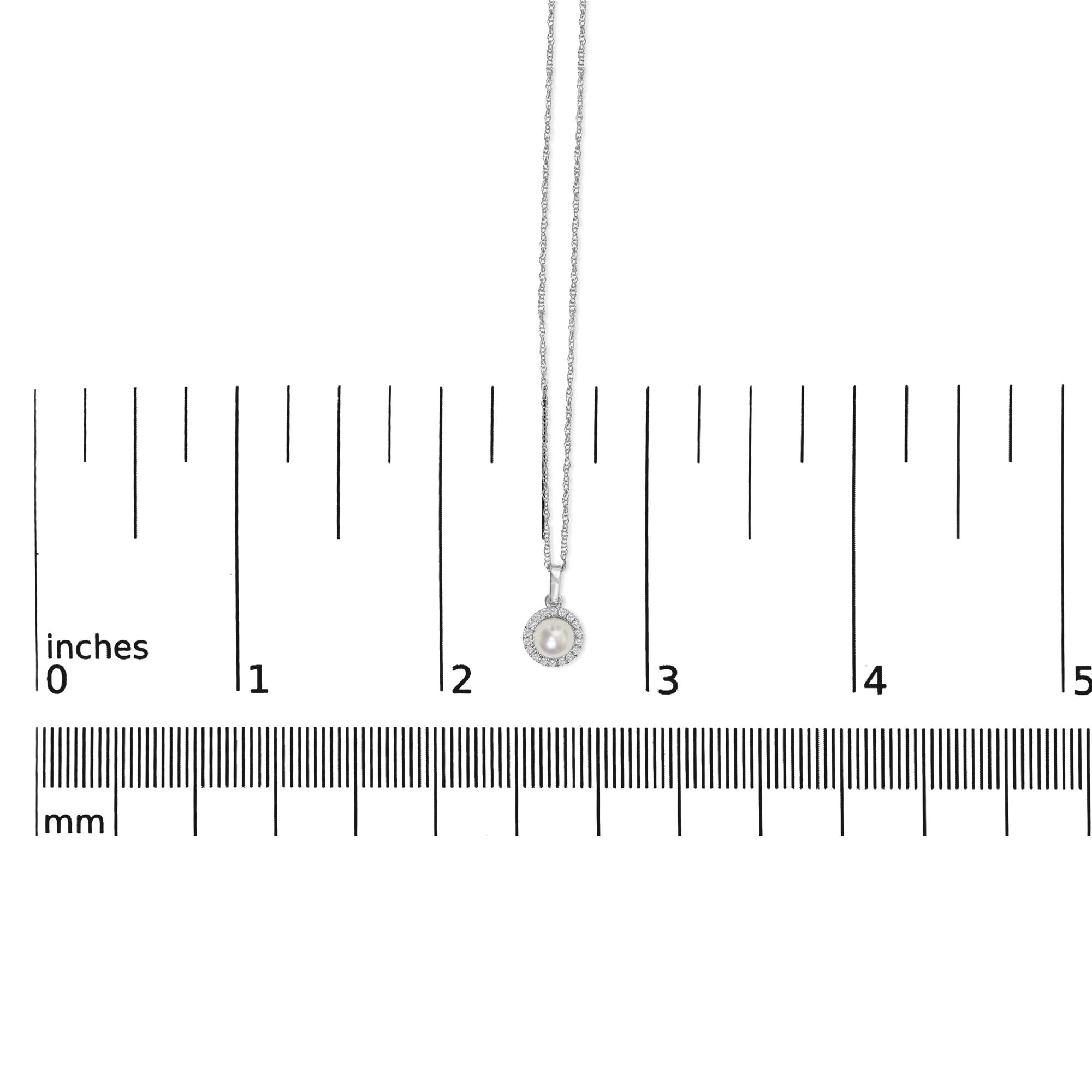 10K White Gold 5MM Cultured Pearl and Diamond Accent Halo Pendant Necklace