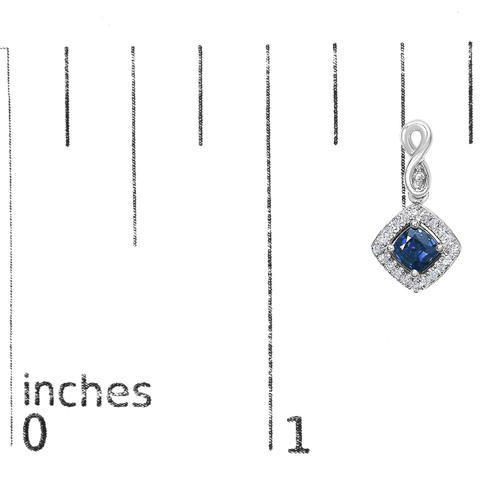 10K White Gold Blue  Sapphire and Diamond Halo Cushion Shaped Drop Earrings (I-J Color, I1-I2 Clarity)