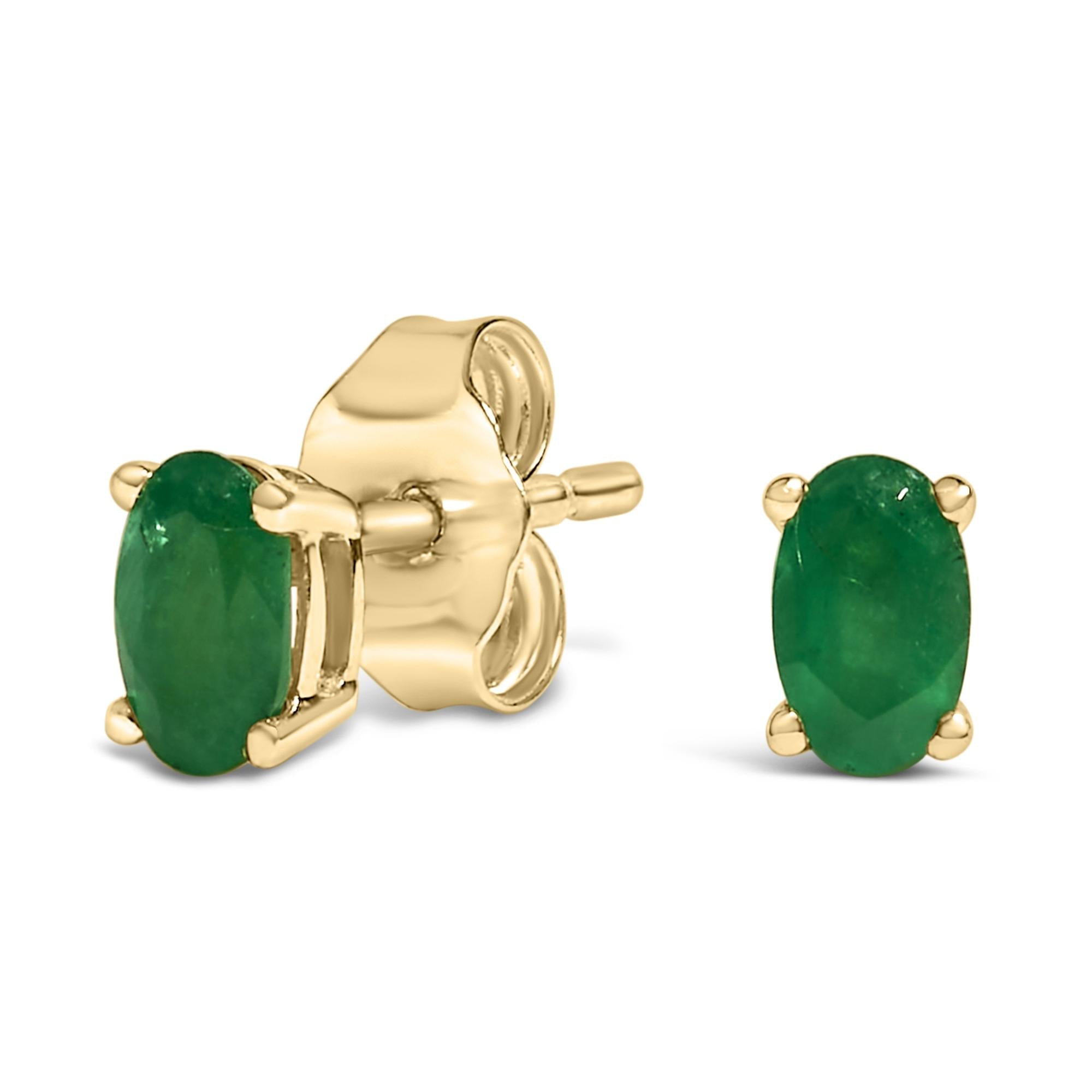 14K Gold Oval Cut Gemstone Birthstone 5x3 mm Stud Earrings