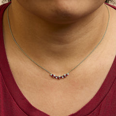 14K Yellow Gold Red Ruby and Diamond Trio Bar Line Necklace (I-J Color, SI2-I1 Clarity) - 18 inch