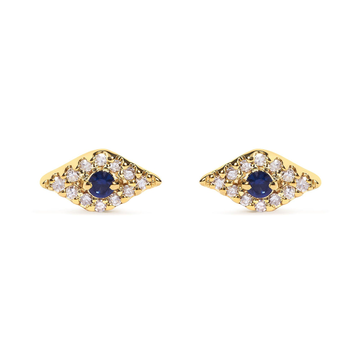 10K Yellow Gold Blue Sapphire and Diamond Accent Evil Eye Stud Earring (H-I Color, I1-I2 Clarity)
