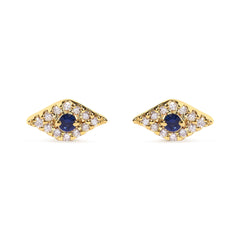 10K Yellow Gold Blue Sapphire and Diamond Accent Evil Eye Stud Earring (H-I Color, I1-I2 Clarity)