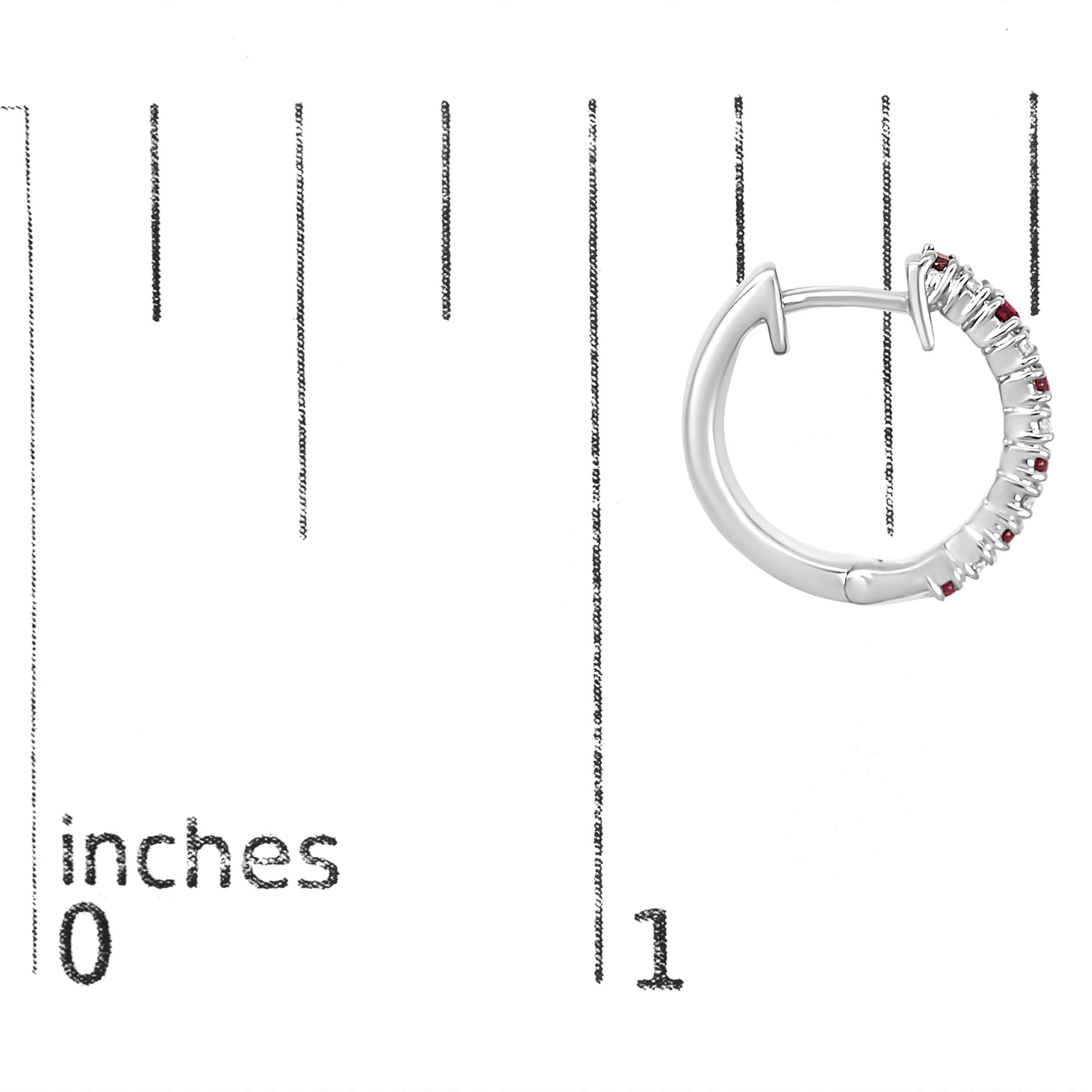 10K Gold Alternating Diamond and Red Ruby Huggy Hoop Earrings