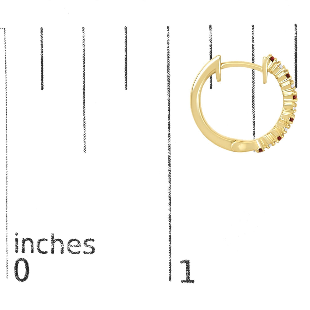 10K Gold Alternating Diamond and Red Ruby Huggy Hoop Earrings