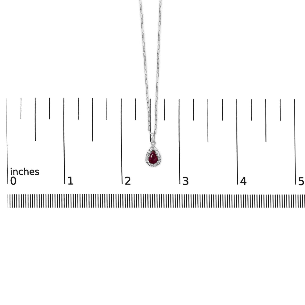 14K White Gold 6x4 Pear Red Ruby and Diamond Halo Pendant Necklace - 18" Inches
