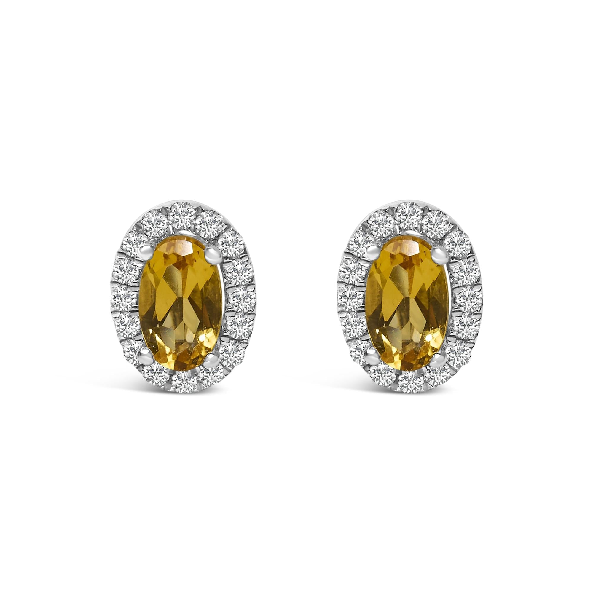 10K White Gold 5x3 MM Oval Cut Birthstone and Diamond Halo Stud Earrings (I-J Color, I1-I2 Clarity)