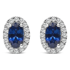 10K White Gold 5x3 MM Oval Cut Birthstone and Diamond Halo Stud Earrings (I-J Color, I1-I2 Clarity)