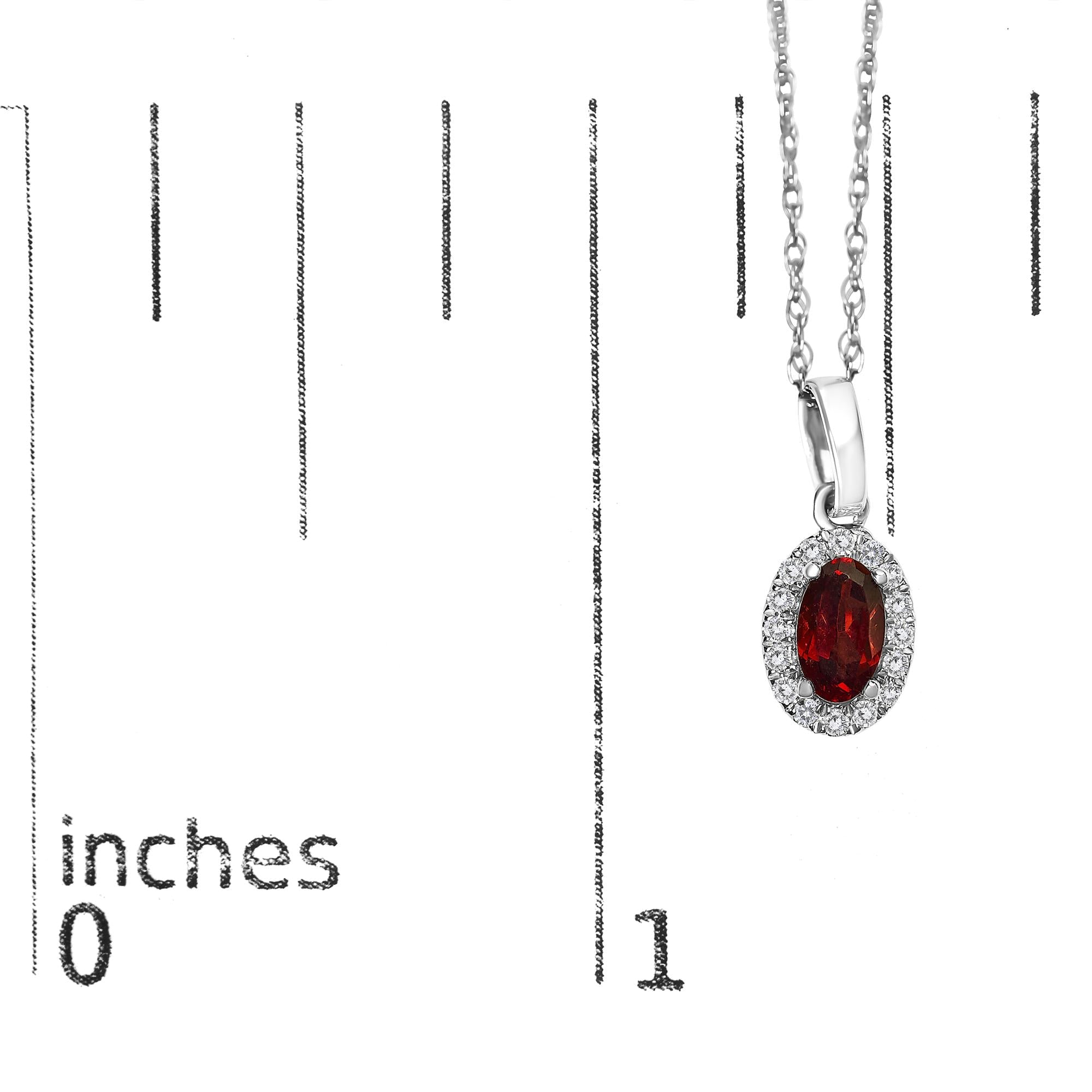 10K White Gold 5x3mm Gemstone and Diamond Accent Halo Oval Shape 18" Pendant Necklace (I-J Color, I1-I2 Clarity)