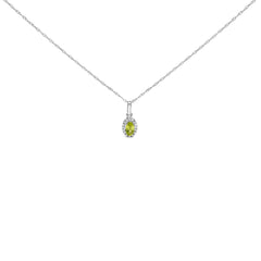 10K White Gold 5x3mm Gemstone and Diamond Accent Halo Oval Shape 18" Pendant Necklace (I-J Color, I1-I2 Clarity)