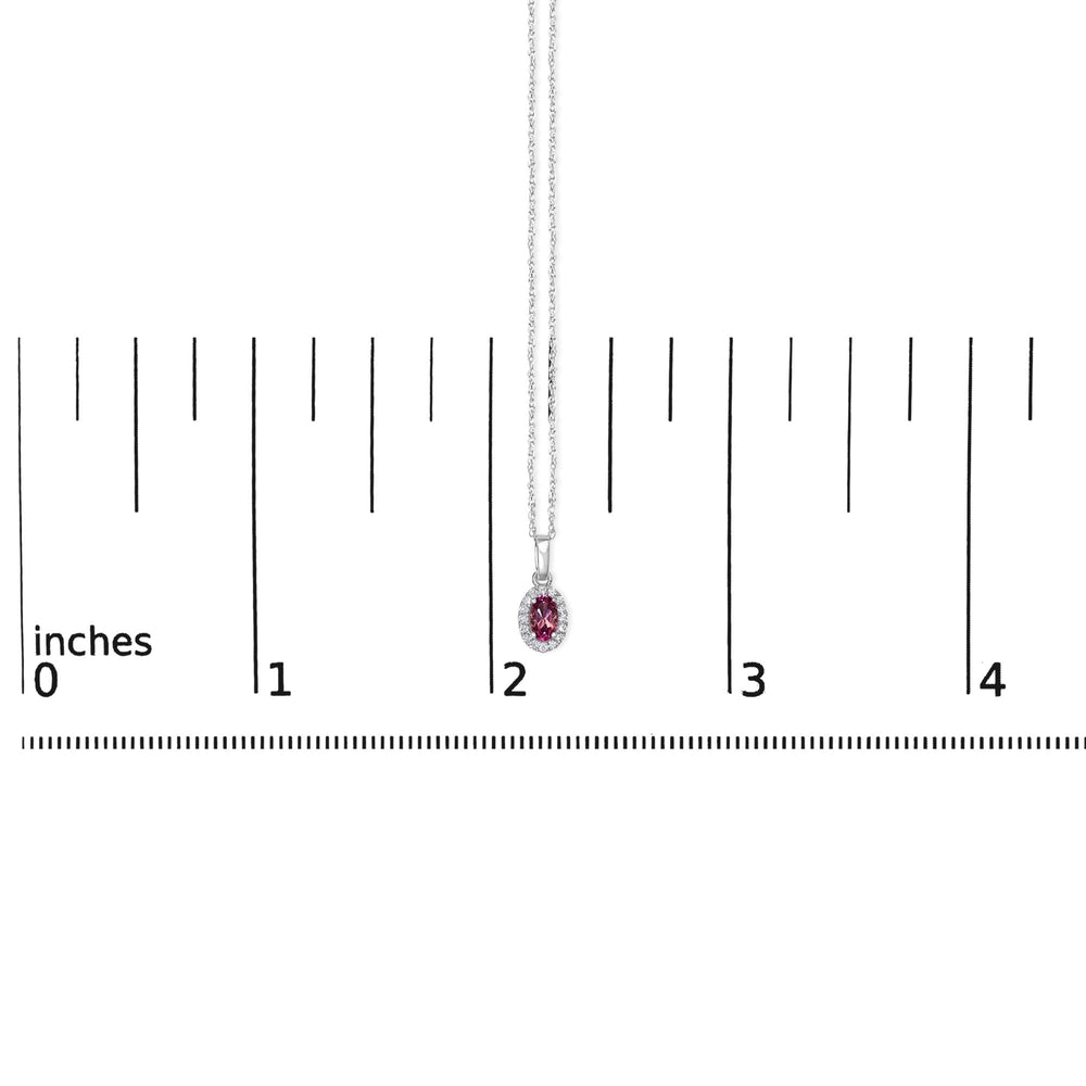 10K White Gold 5x3mm Gemstone and Diamond Accent Halo Oval Shape 18" Pendant Necklace (I-J Color, I1-I2 Clarity)