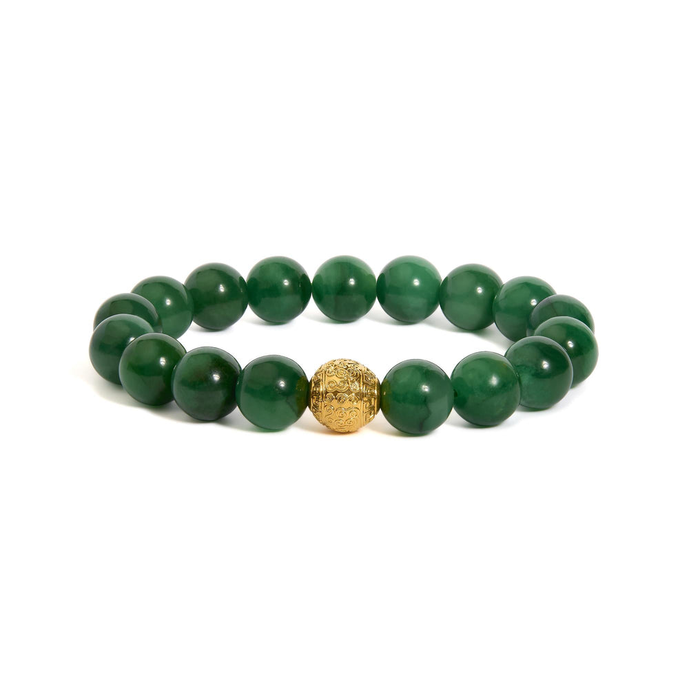 18K Yellow Gold Aventurine Beaded Charm Bracelet