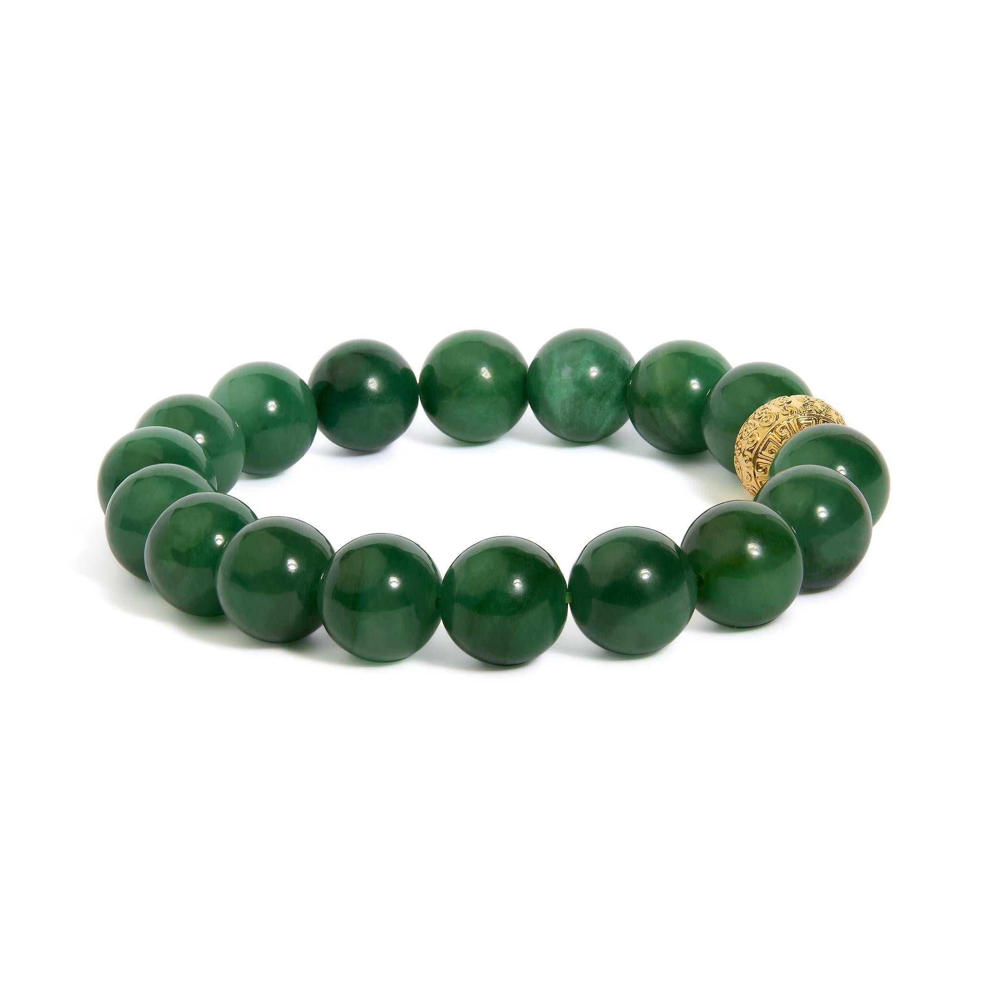 18K Yellow Gold Aventurine Beaded Charm Bracelet