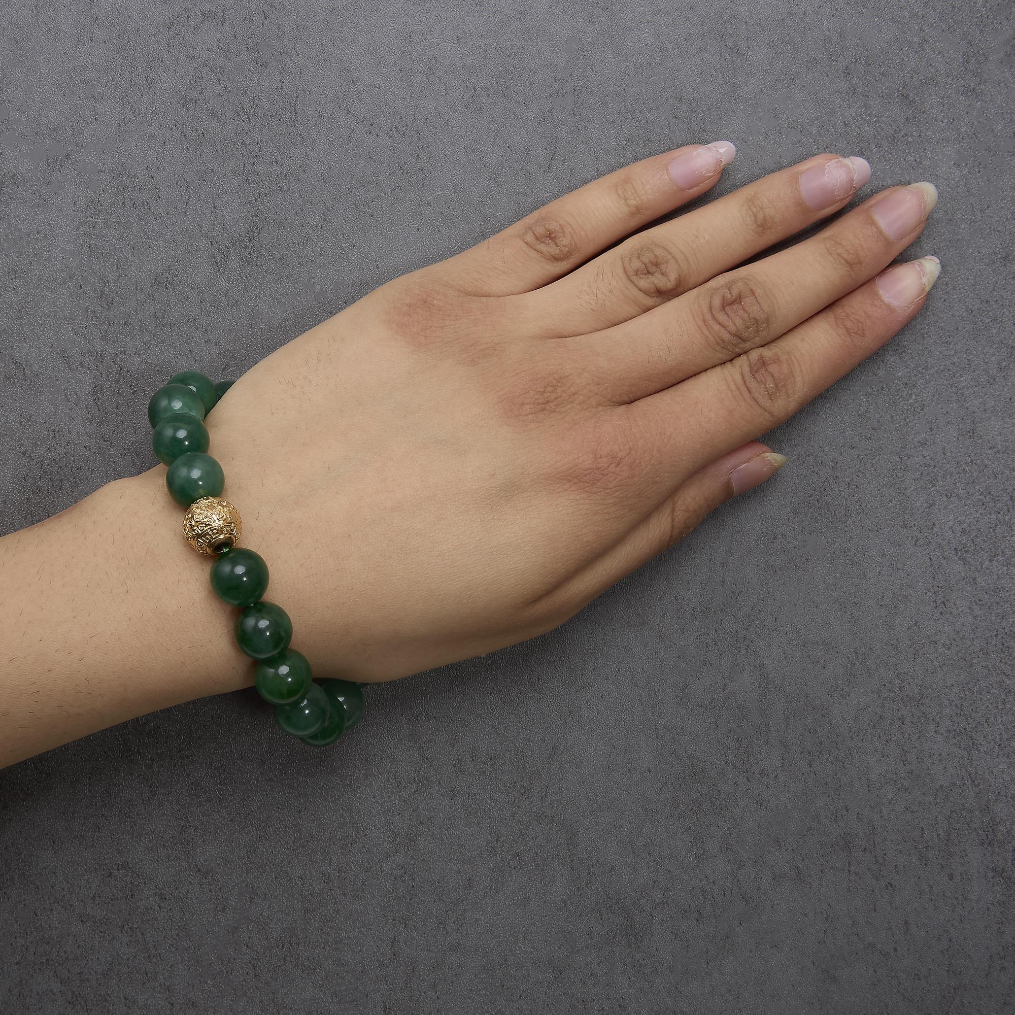 18K Yellow Gold Aventurine Beaded Charm Bracelet
