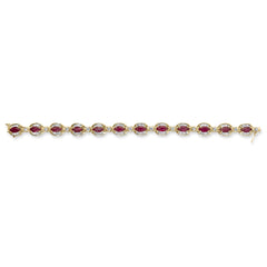 14K Yellow Gold 8x4 MM Marquise Red Ruby and 2.0 Cttw Diamond Vintage Style Oval Link Bracelet - 7.25"